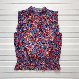 J CREW NWOT Vibrant Abstract Floral Sleeveless Blouse w/ Smocked Wait & Neck